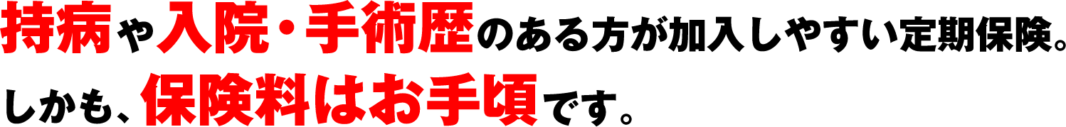 持病や入院・手術歴のある方が加入しやすい定期保険。しかも、保険料はお手頃です。