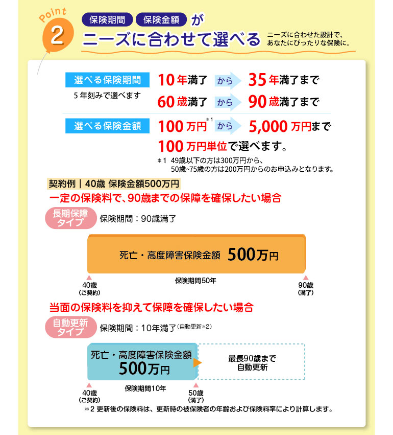 保険期間・保険金額がニーズに合わせて選べる